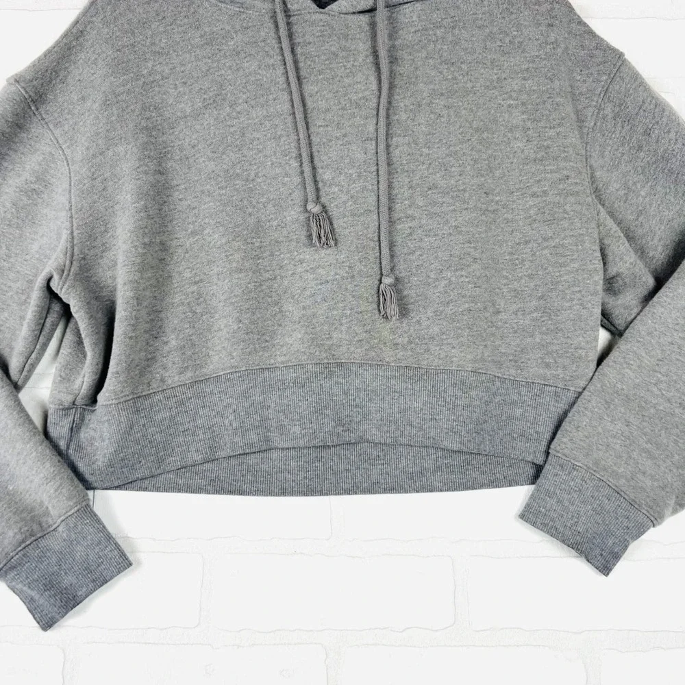 Gray Cropped‎ Hoodie Drawstring Pullover Long Sleeve Casual Comfy xS - Picture 2 of 12